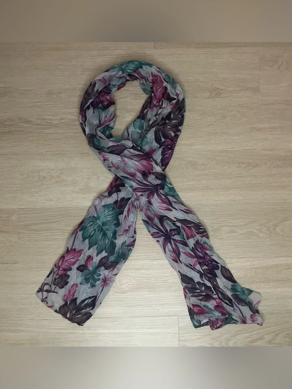 Floral Lightweight Women's Scarf in Teal and Plum Accents